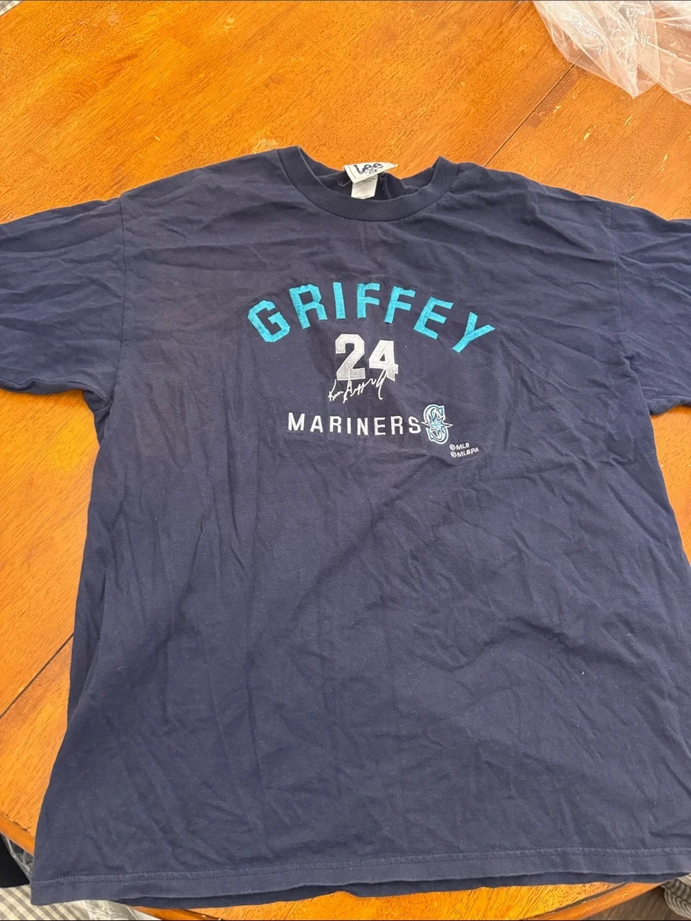 Nike Men's Navy Griffey 24 Mariners Tee with Teal and White Graphics